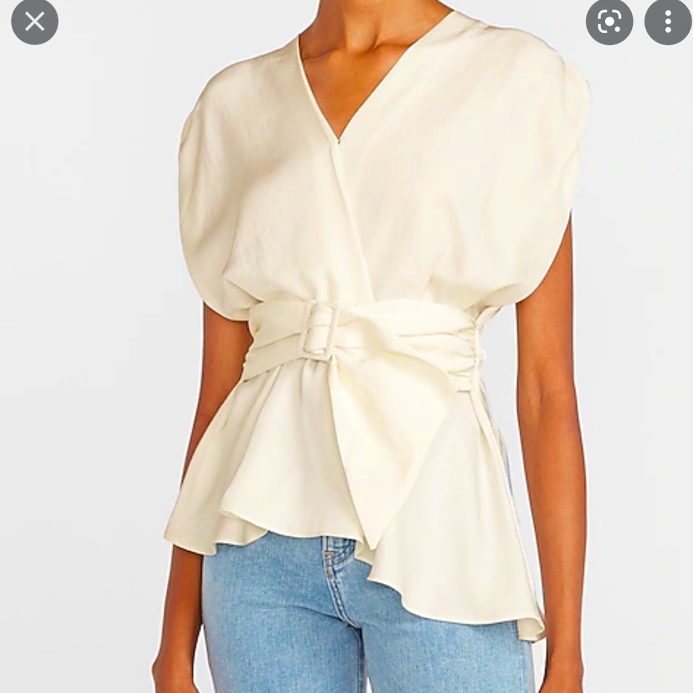 NWT Express Women's Belted Asymmetrical Wrap Front Top, Sz S, Ivory